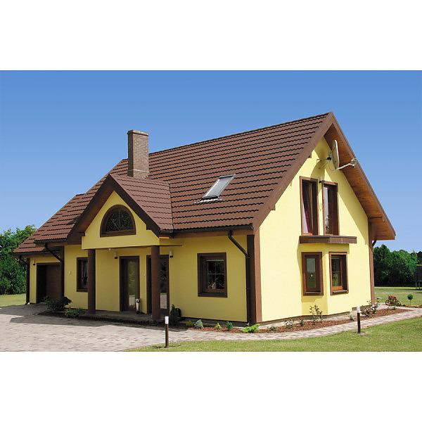 Композитная черепица Metrotile Classic Coffee на кровле современного дома