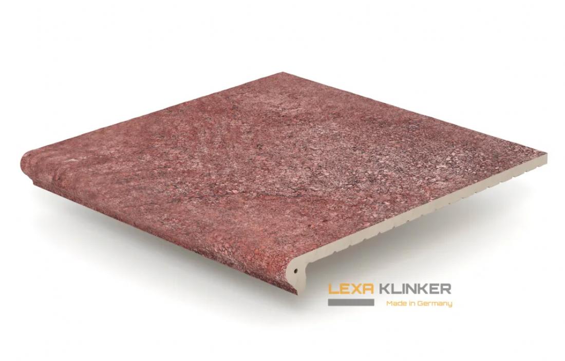Клинкерная плитка для ступеней Lexa Keramik Frankfurt zeigelrot, крупный план рельефной поверхности.